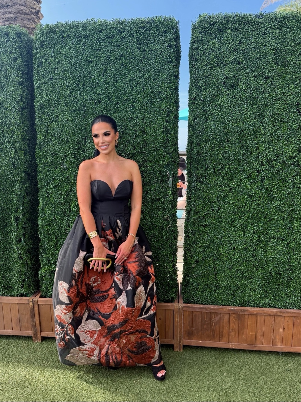 Fashion Nova Strapless Black & Red Floral Ball Gown